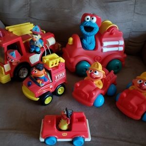 Sesame Street Burt Erie Cookie Monster Elmo in Fire Trucks Lot of 6